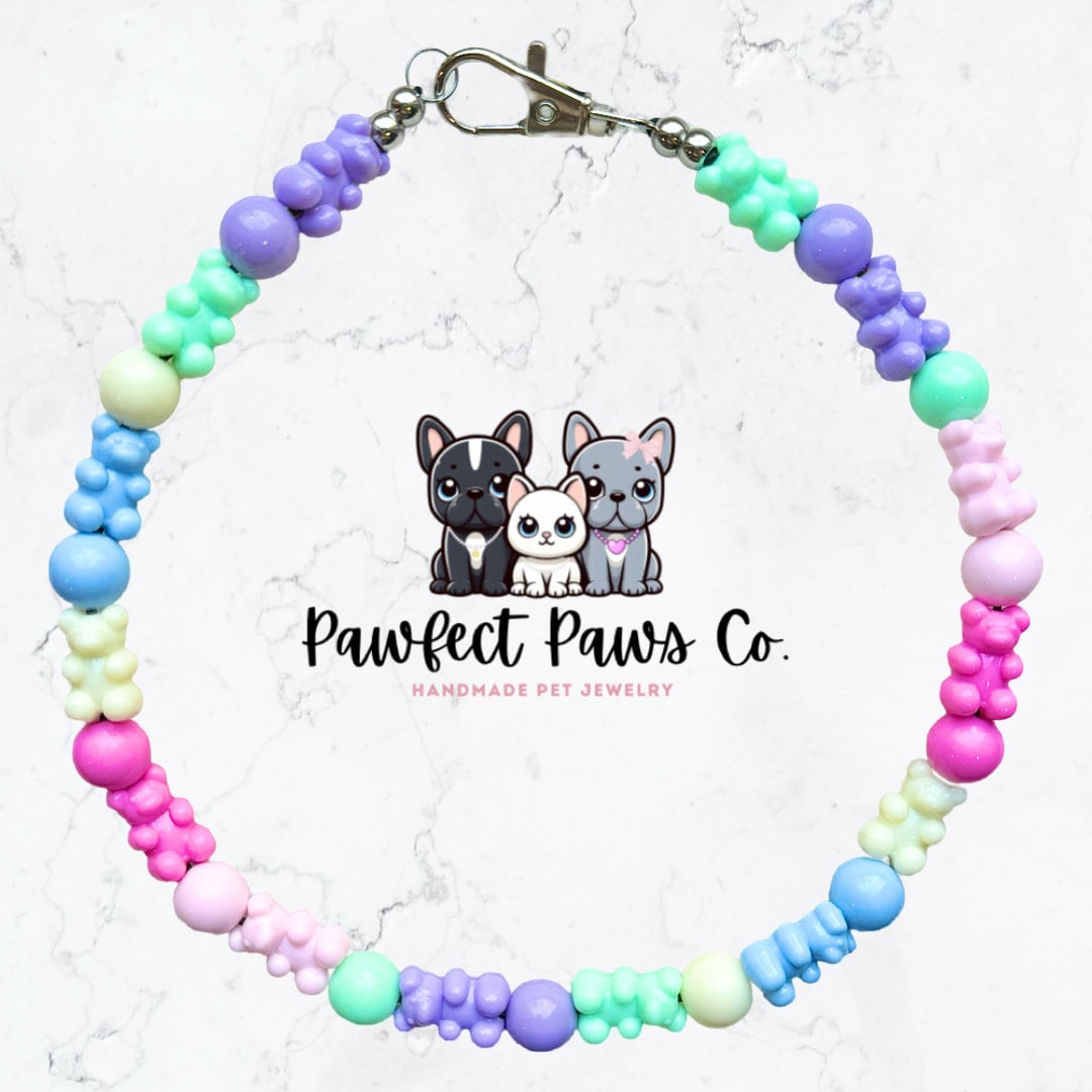 GumDrop* Pastel Gummy Bear Custom Beaded Dog/Cat Collar Necklace!