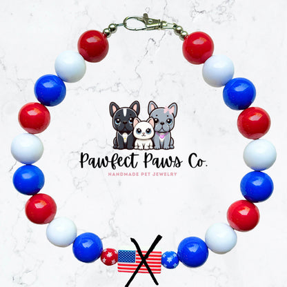 Pawsome Patriot* Red, White & Blue American Flag Custom Beaded Dog/Cat Collar Necklace!