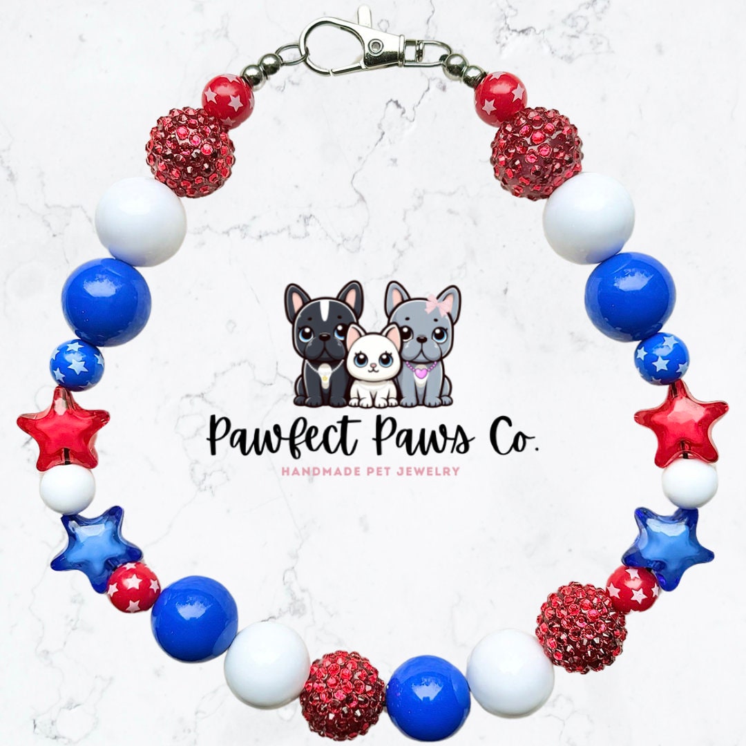 Star Spangled* Custom Beaded Dog/Cat Collar Necklace!