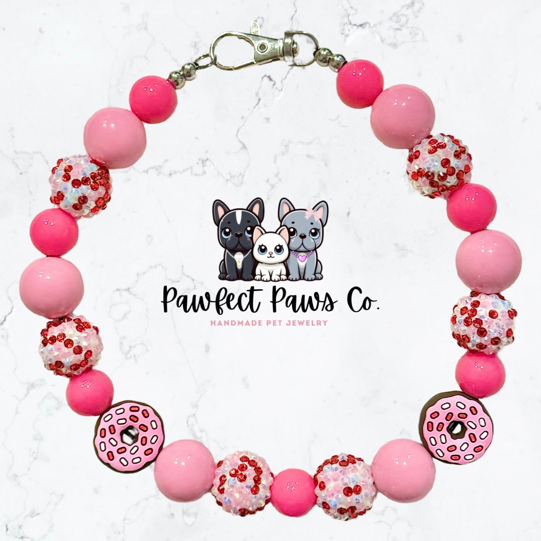 Funfetti* Brown & Pink Donut Day Custom Beaded Dog/Cat Collar Necklace!