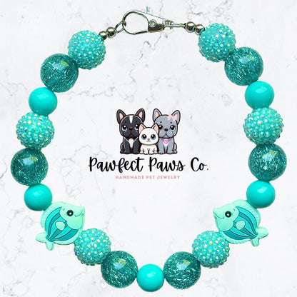 Neptune* Teal Sparkle Tropical Fish Custom Beaded Dog/Cat Collar Necklace!