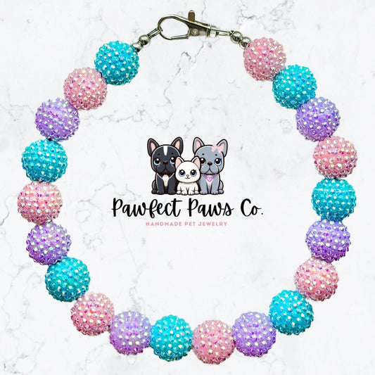 Siren Sparkle* Pink, Purple & Blue Sparkle Mermaid Custom Beaded Dog/Cat Collar Necklace!