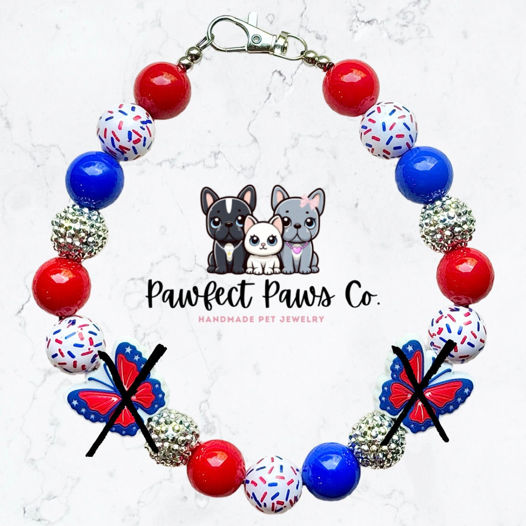 Freedom Wings* Red, White & Blue Patriotic Butterfly Custom Beaded Dog/Cat Collar Necklace!