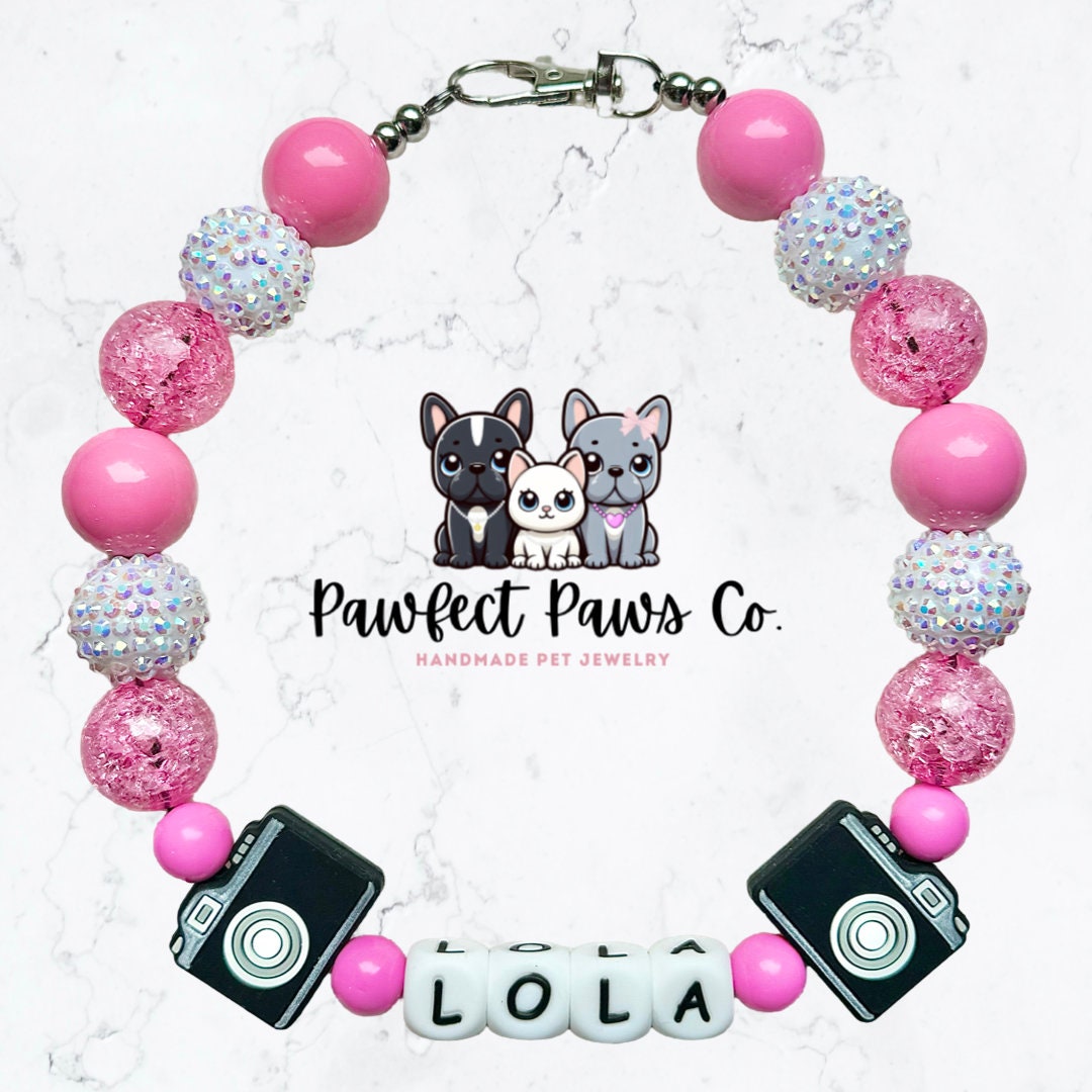 Influencer* Pink or Blue Name, Word or Social Handle Custom Beaded Dog/Cat Collar Necklace!