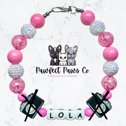 Influencer* Pink or Blue Name, Word or Social Handle Custom Beaded Dog/Cat Collar Necklace!