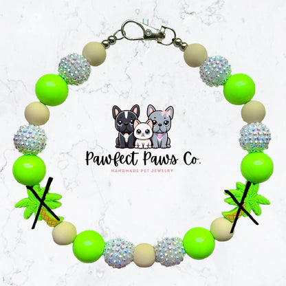 Paws in Paradise* Green, Tan & White Sparkle Palm Tree Custom Beaded Dog/Cat Collar Necklace!