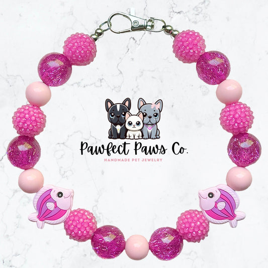 Pink Tropics* Pink Sparkle Tropical Fish Custom Beaded Dog/Cat Collar Necklace!