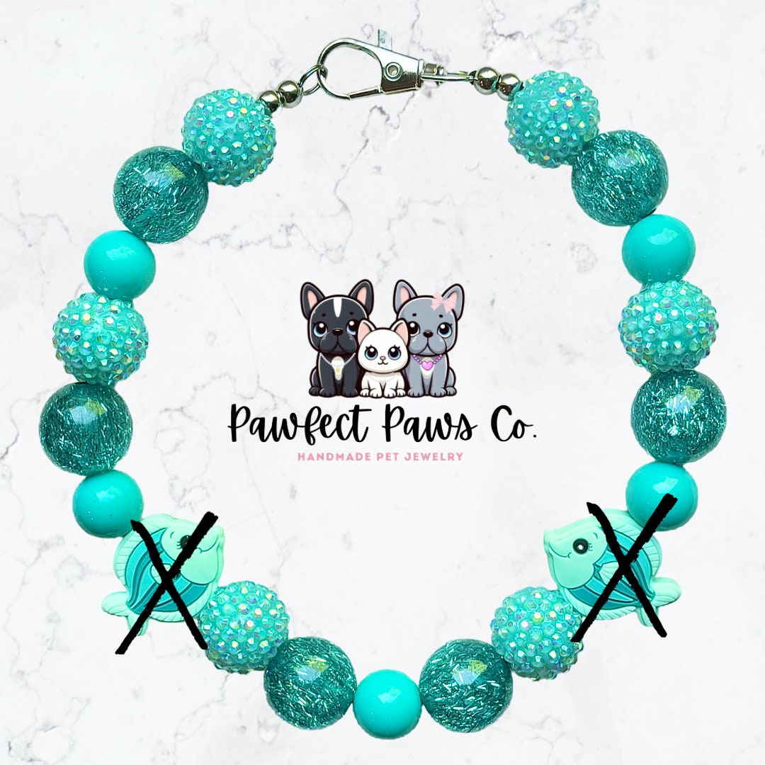 Neptune* Teal Sparkle Tropical Fish Custom Beaded Dog/Cat Collar Necklace!