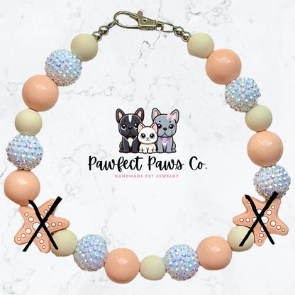 Seaside Sparkle* Orange, Tan & White Sparkle Starfish Custom Beaded Dog/Cat Collar Necklace!