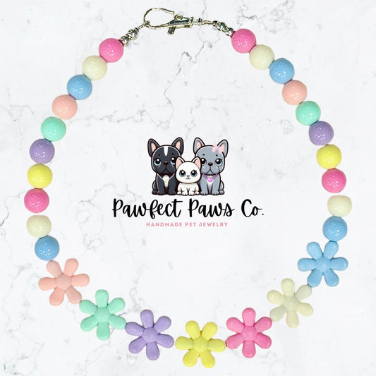 Floral Fun* Pastel Flowers Custom Beaded Dog/Cat Collar Necklace!