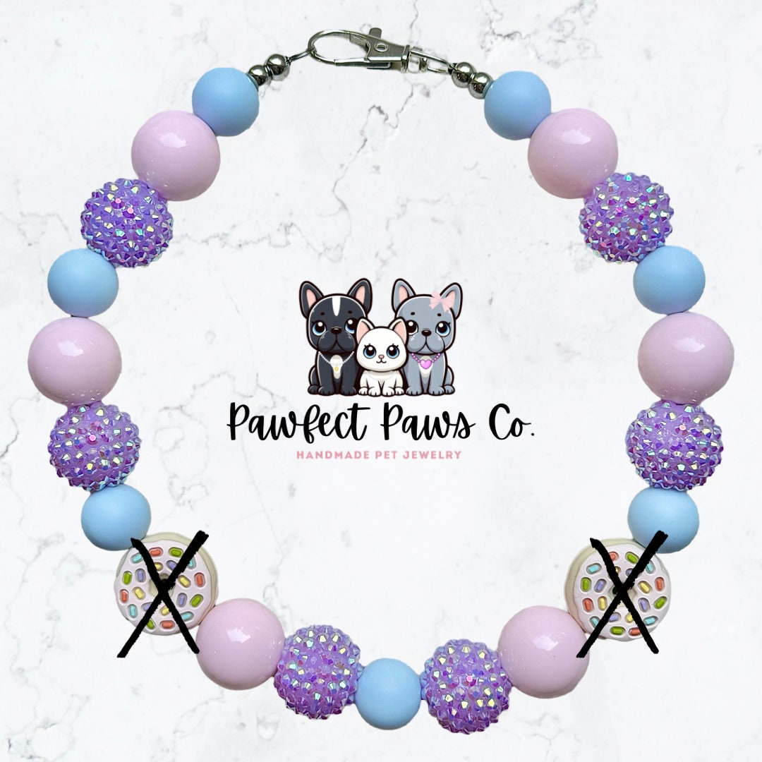 Funfetti* Pastel Pink, Blue & Purple Sparkle Donut Day Custom Beaded Dog/Cat Collar Necklace!