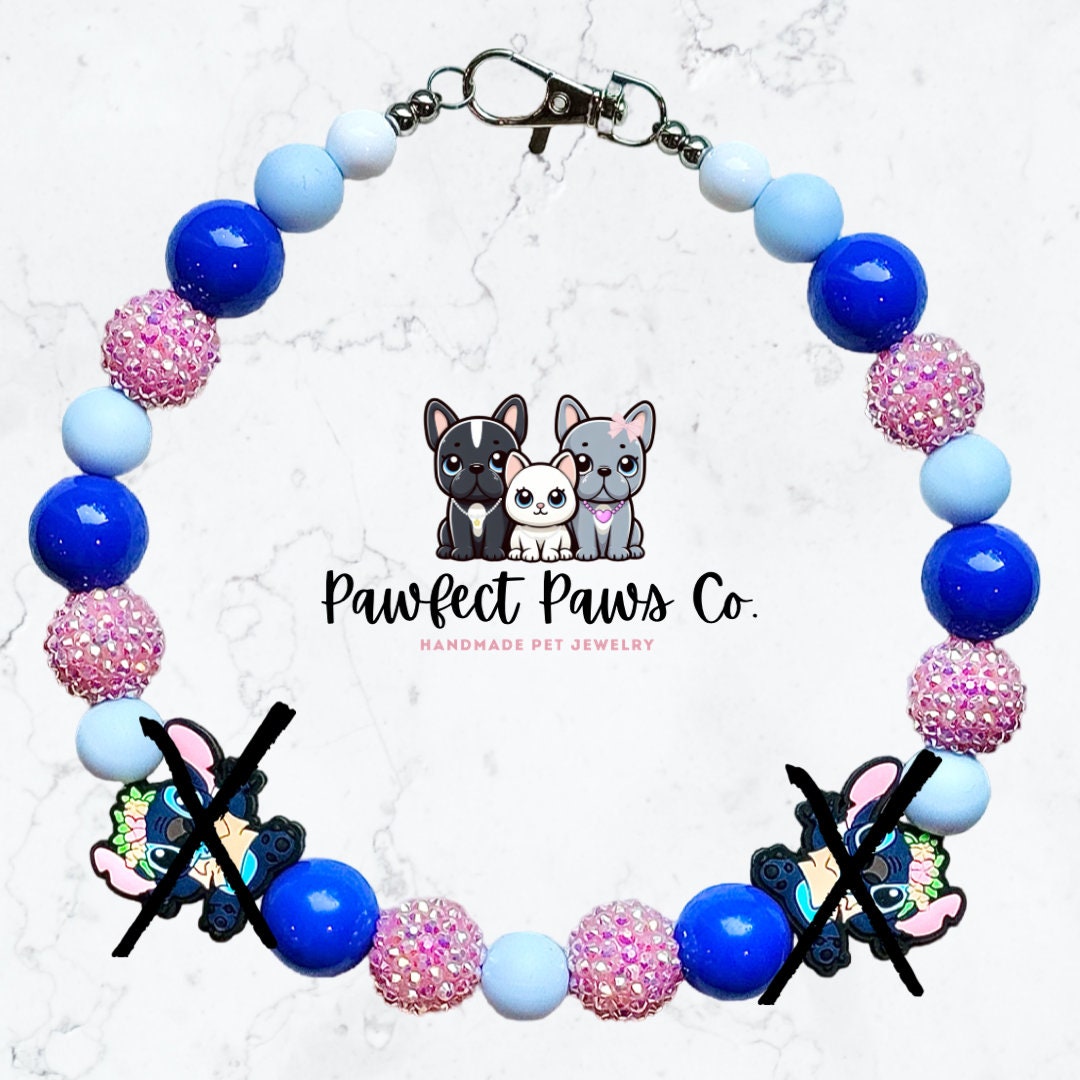 Experiment 626* Hawaiian Stitch Blue & Pink Sparkle Custom Beaded Dog/Cat Collar Necklace!