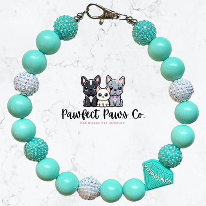 Sniffany Date* Teal & White Sparkle Luxury Custom Beaded Dog/Cat Collar Necklace!