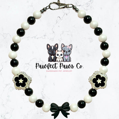 BOW-tiful * Black & White Sparkle Luxury Custom Beaded Dog/Cat Collar Necklace!