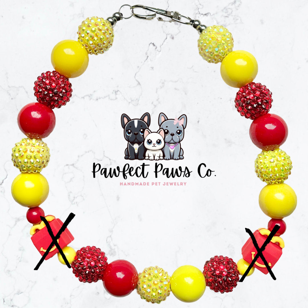 Happy Meal* Red & Yellow Sparkle McD Custom Beaded Dog/Cat Collar Necklace!