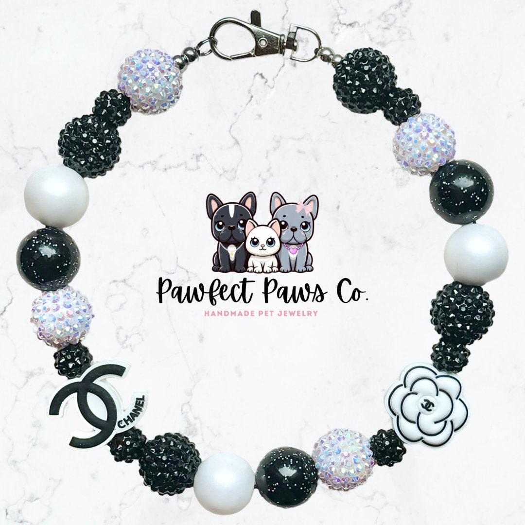 Chewnel * Black & White Sparkle Luxury Custom Beaded Dog/Cat Collar Necklace!