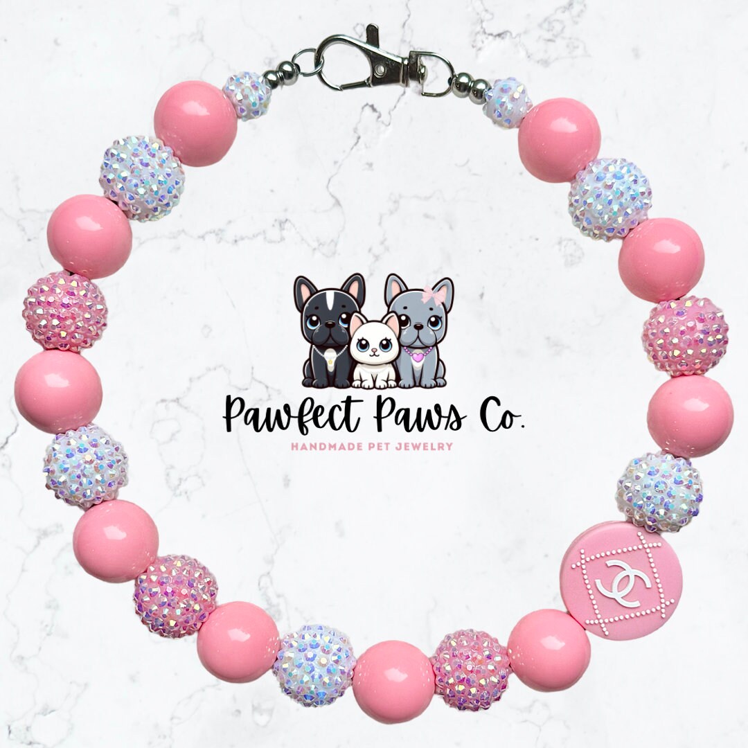 Chewnel Paris * Pink & White Sparkle Luxury Custom Beaded Dog/Cat Collar Necklace!