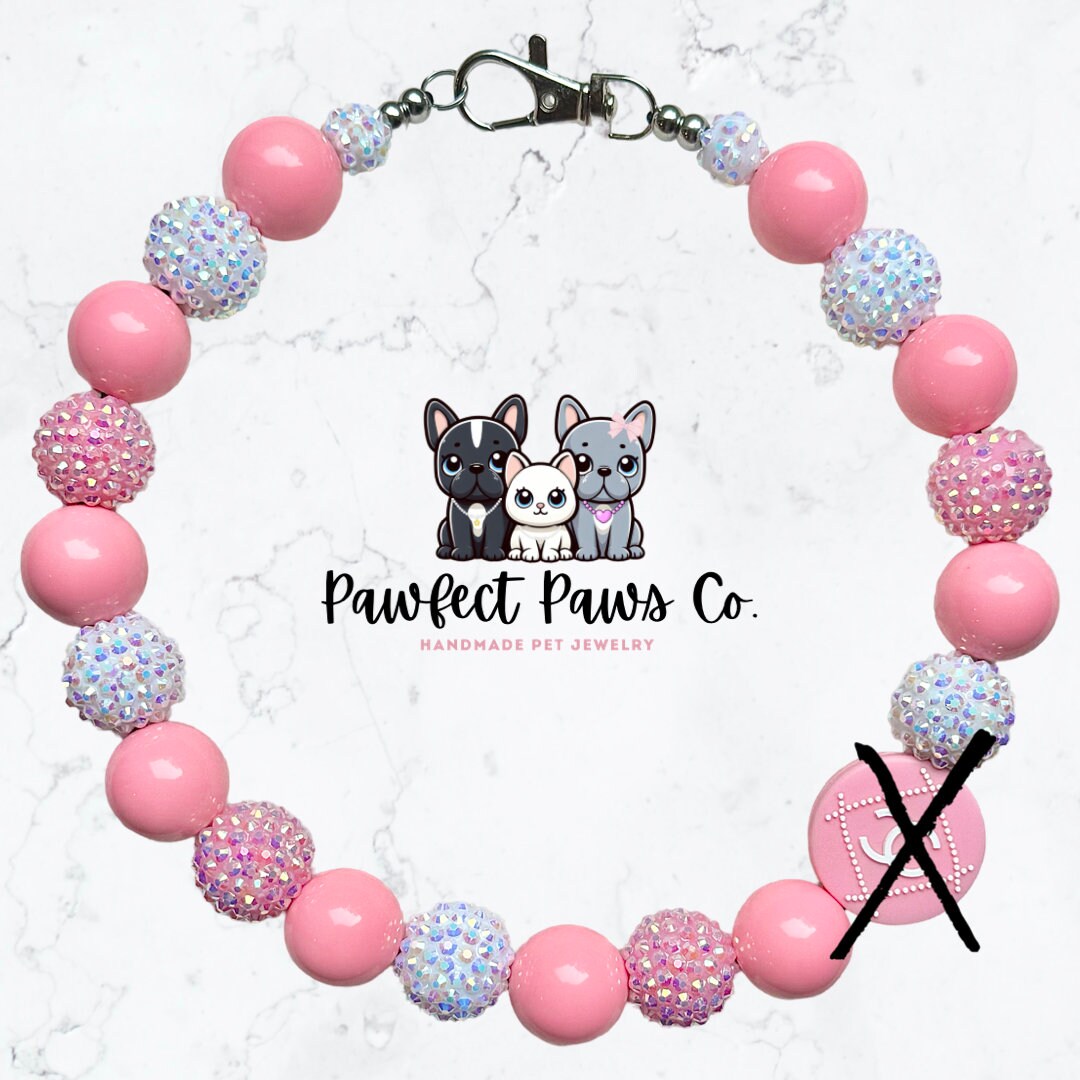 Chewnel Paris * Pink & White Sparkle Luxury Custom Beaded Dog/Cat Collar Necklace!