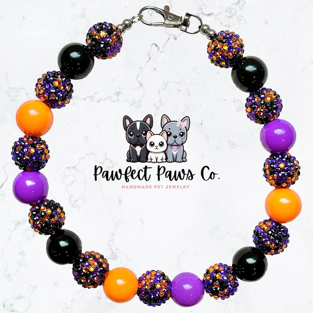 Hocus Pocus* Black, Orange & Purple Sparkle Halloween Custom Beaded Dog/Cat Collar Necklace!