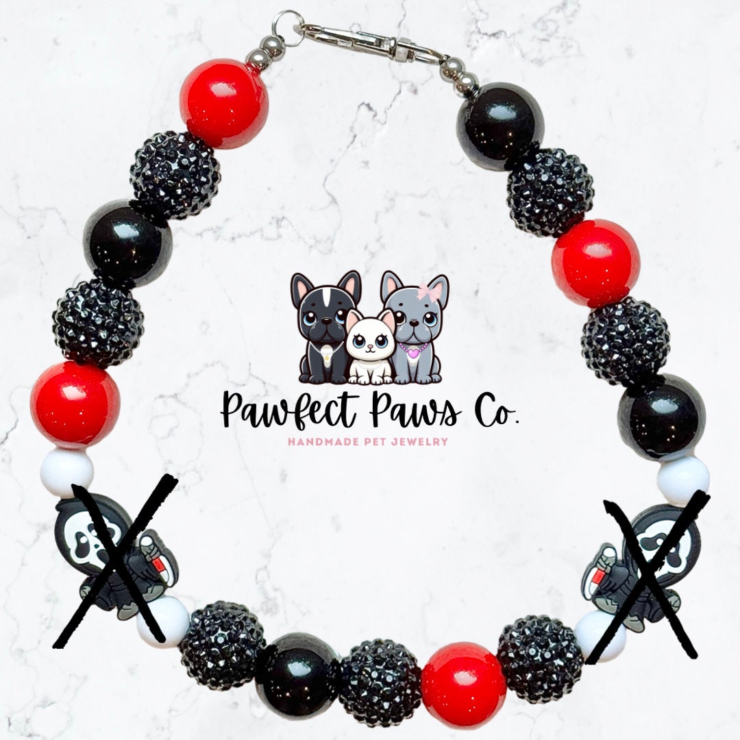 Scream * Red & Black Sparkle Halloween Ghost Face Custom Beaded Dog/Cat Collar Necklace!