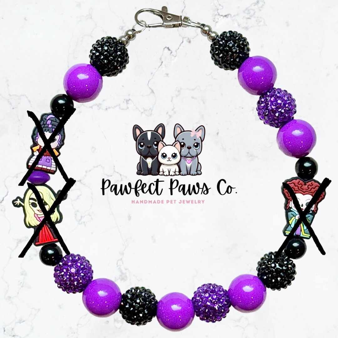 Sistahhhs * Black & Purple Sparkle Halloween Hocus Pocus Sanderson Sisters Custom Beaded Dog/Cat Collar Necklace!