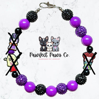 Sistahhhs * Black & Purple Sparkle Halloween Hocus Pocus Sanderson Sisters Custom Beaded Dog/Cat Collar Necklace!