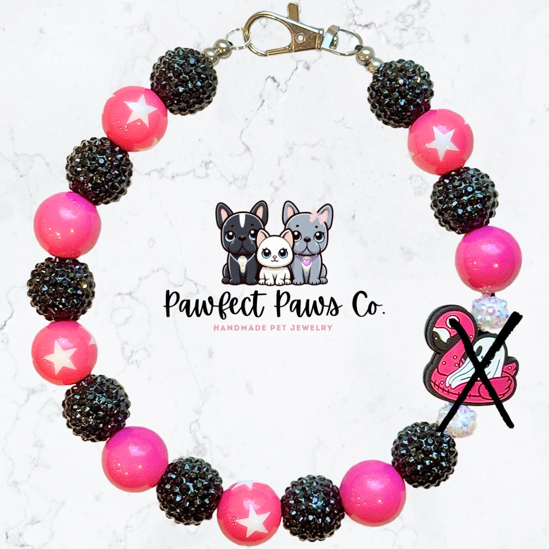 FlaminGHOST * Pink & Black Sparkle Flamingo Ghost Custom Beaded Dog/Cat Collar Necklace!