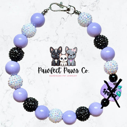 Stay Spooky* Purple, Black & White Sparkle Pumpkin Custom Beaded Dog/Cat Collar Necklace!