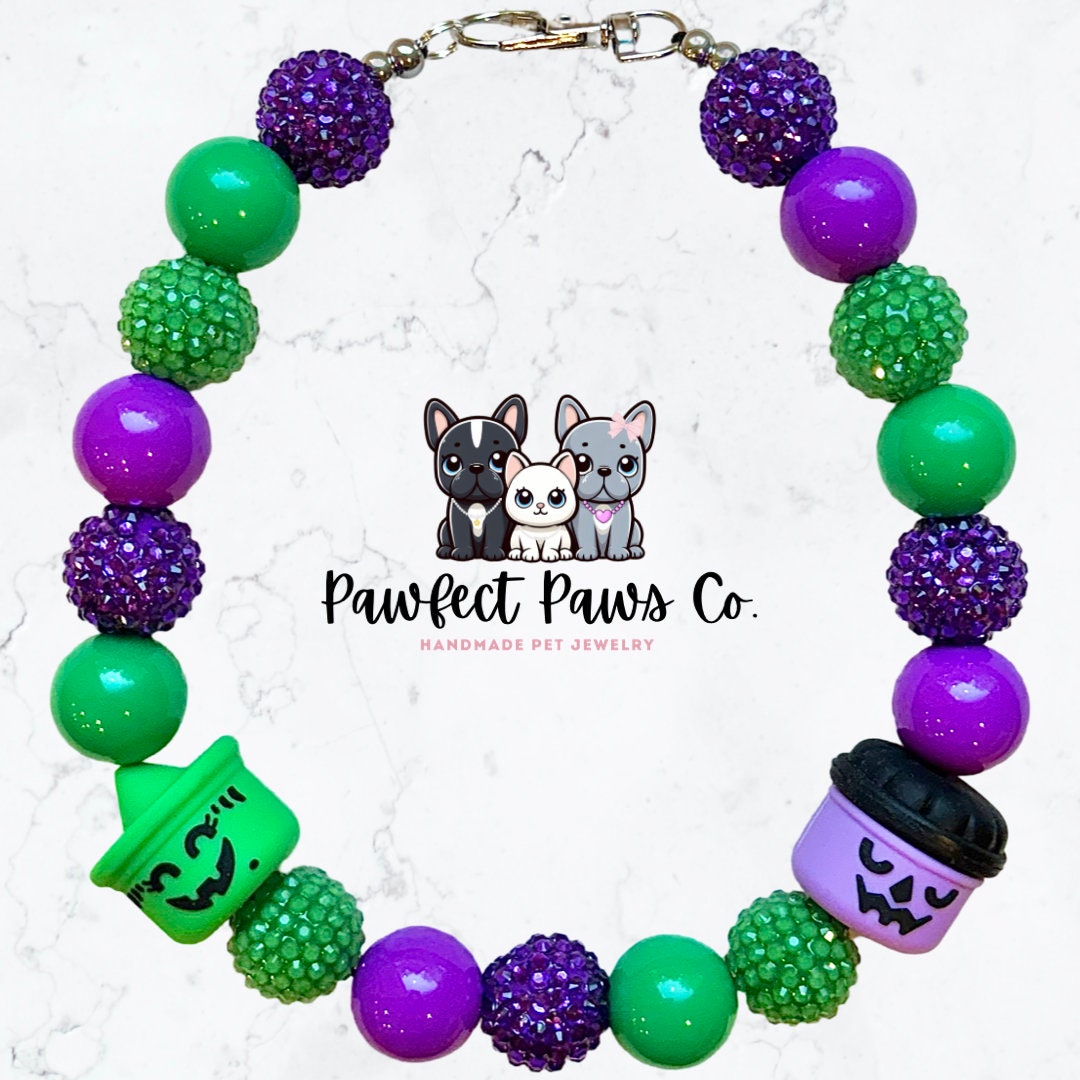 McWitch* Purple & Green Sparkle McD Witch Bucket Custom Beaded Dog/Cat Collar Necklace!