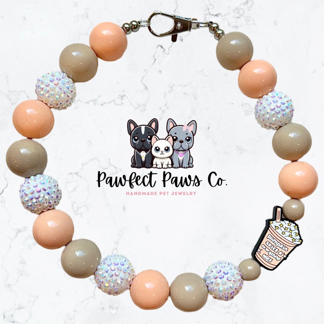 Spice Spice Baby* Peach, Nude & White Sparkle Pumpkin Spice Latte Custom Beaded Dog/Cat Collar Necklace!