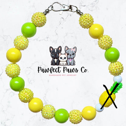 Tropawical* Yellow & Green Sparkle Pineapple Custom Beaded Dog/Cat Collar Necklace!