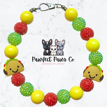 Taco Time* Yellow, Red & Green Sparkle Taco Custom Beaded Dog/Cat Collar Necklace!