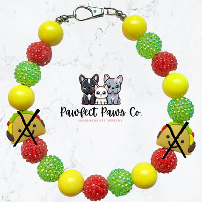 Taco Time* Yellow, Red & Green Sparkle Taco Custom Beaded Dog/Cat Collar Necklace!