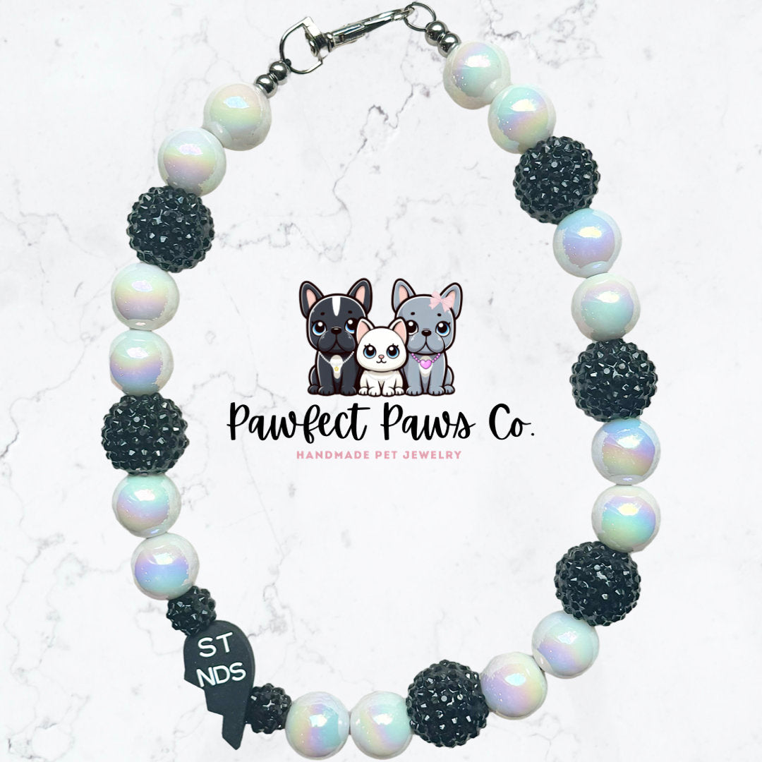 Best Furiends* Black & White Best Friend Half Heart Custom Beaded Dog/Cat Collar Necklace!