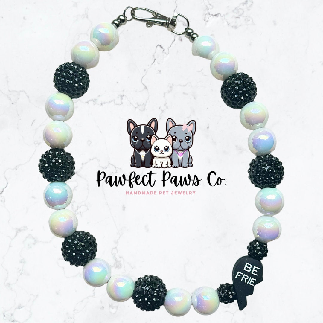 Best Furiends* Black & White Best Friend Half Heart Custom Beaded Dog/Cat Collar Necklace!