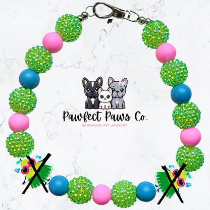 Pearidise* Pink, Blue & Green Sparkle Hula Pear Custom Beaded Dog/Cat Collar Necklace!