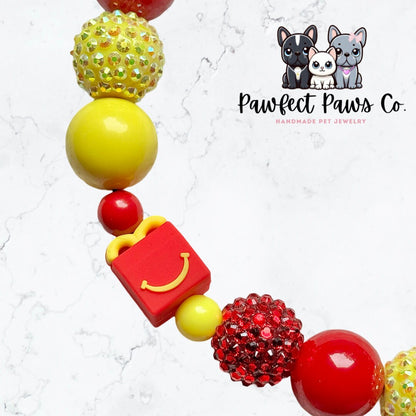 Happy Meal* Red & Yellow Sparkle McD Custom Beaded Dog/Cat Collar Necklace!