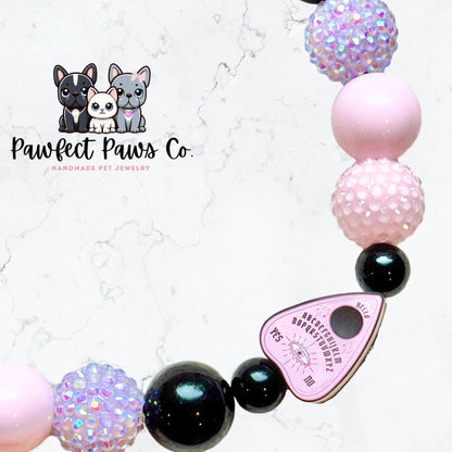 Ouija Paws* Black, Pink & Purple Sparkle Ouija Board Planchette Custom Beaded Dog/Cat Collar Necklace!