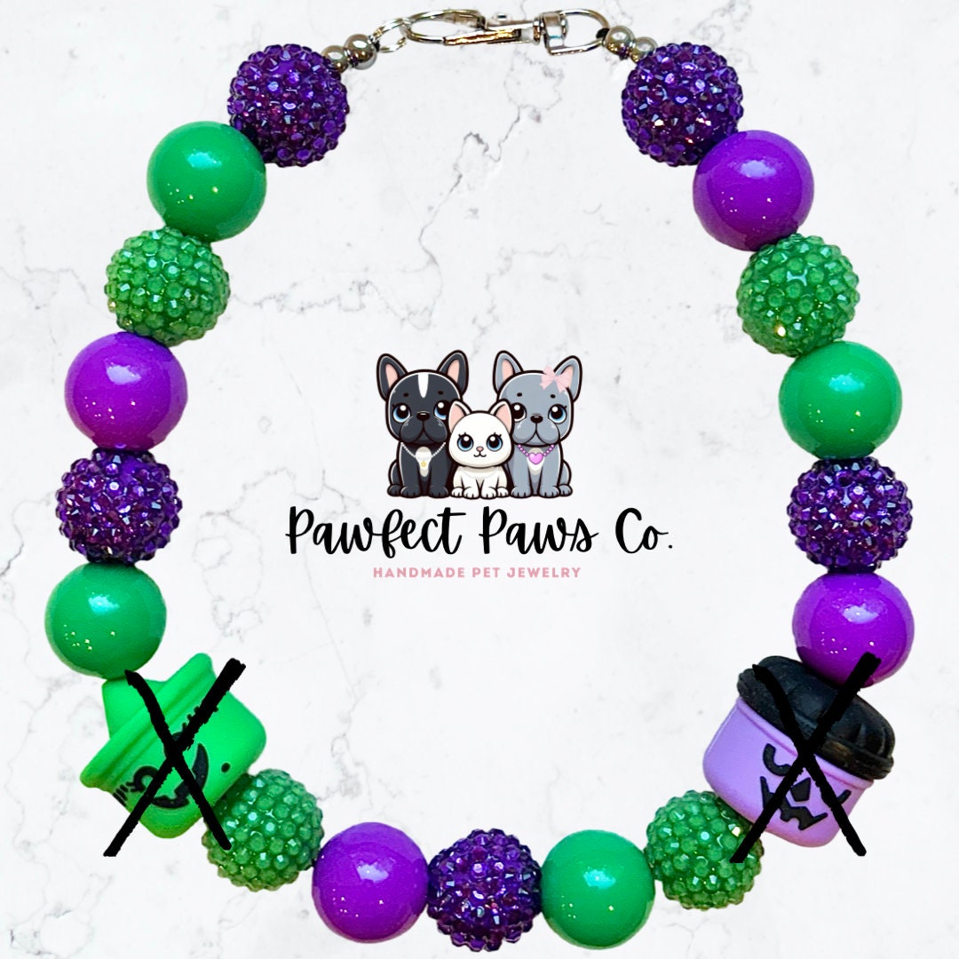 McWitch* Purple & Green Sparkle McD Witch Bucket Custom Beaded Dog/Cat Collar Necklace!