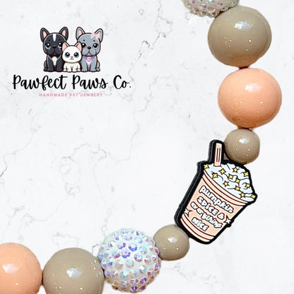 Spice Spice Baby* Peach, Nude & White Sparkle Pumpkin Spice Latte Custom Beaded Dog/Cat Collar Necklace!