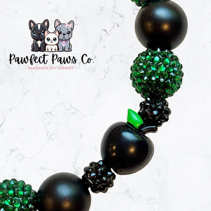 Bite Me* Black & Green Sparkle Poison Apple Custom Beaded Dog/Cat Collar Necklace!