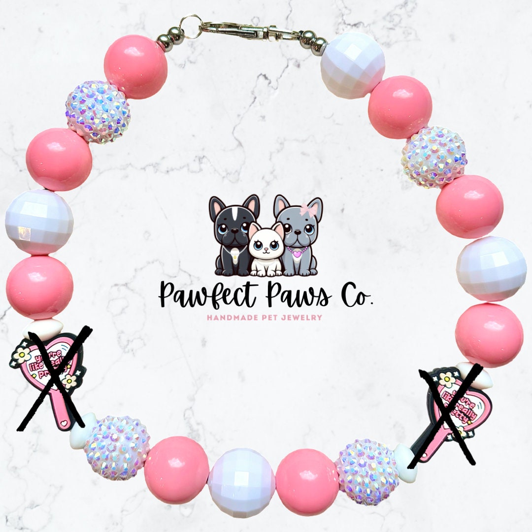 Really Pretty* Pink & White Sparkle Mirror Mean Girls Custom Beaded Dog/Cat Necklace!