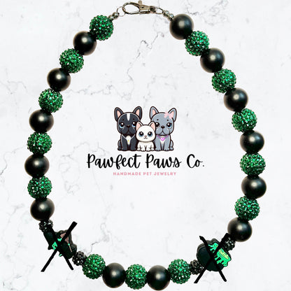 Wicked Witch* Black & Green Sparkle Witch Cauldron Custom Beaded Dog/Cat Necklace!