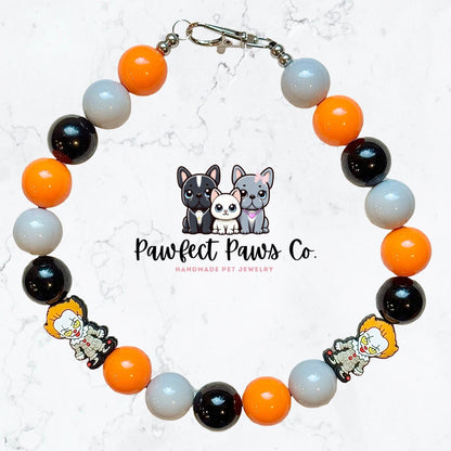 You’ll Float Too* Black, Gray & Orange It Clown Custom Beaded Dog/Cat Necklace!