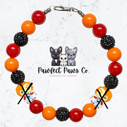 Wanna Play?* Red, Orange & Black Sparkle Chucky Doll Custom Beaded Dog/Cat Necklace!