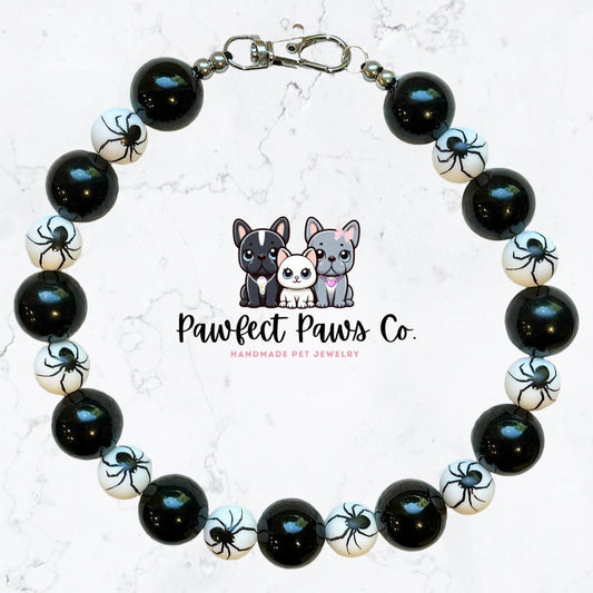 Black Widow* White & Black Spider Custom Beaded Dog/Cat Necklace!