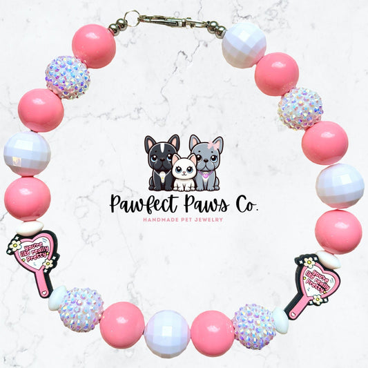 Really Pretty* Pink & White Sparkle Mirror Mean Girls Custom Beaded Dog/Cat Necklace!