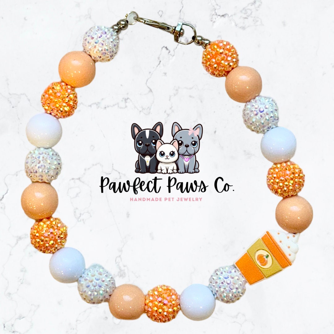 PSL Season* Orange & White Sparkle Pumpkin Spice Latte Custom Beaded Dog/Cat Necklace!