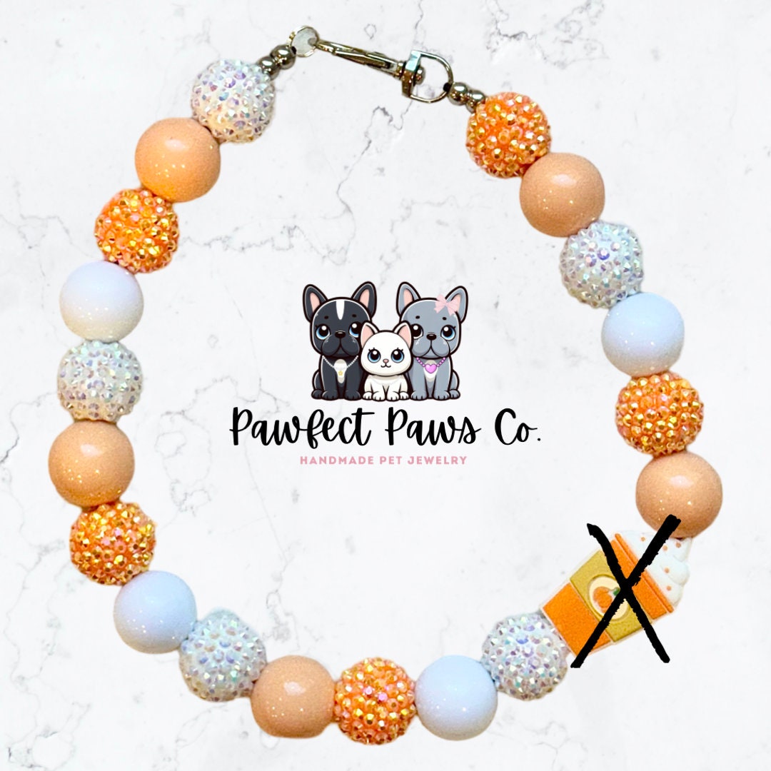 PSL Season* Orange & White Sparkle Pumpkin Spice Latte Custom Beaded Dog/Cat Necklace!