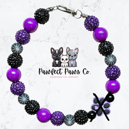 Spooky Paws* PawfectPawsCo turns 1! Black & Purple Sparkle Paw Print Custom Beaded Dog/Cat Necklace!